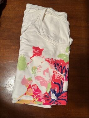 Just My Size White Short Sleeve Tee with Pink, Green & Blue Floral Print